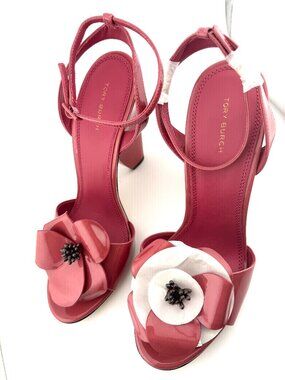 BRAND NEW TORY BURCH FLOWER HEELED SANDALS!   NEVER WORN!